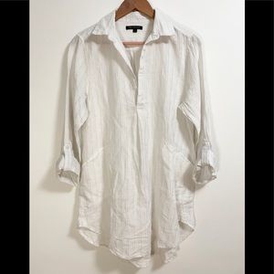 White Pin Striped Linen Tunic beach swim Cover Up